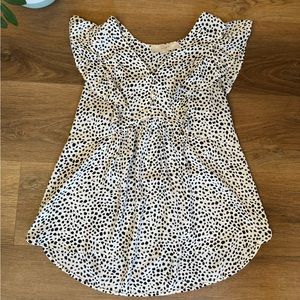 Loft Polka Dot Dalmation sleeveless Ruffle Blouse black and white